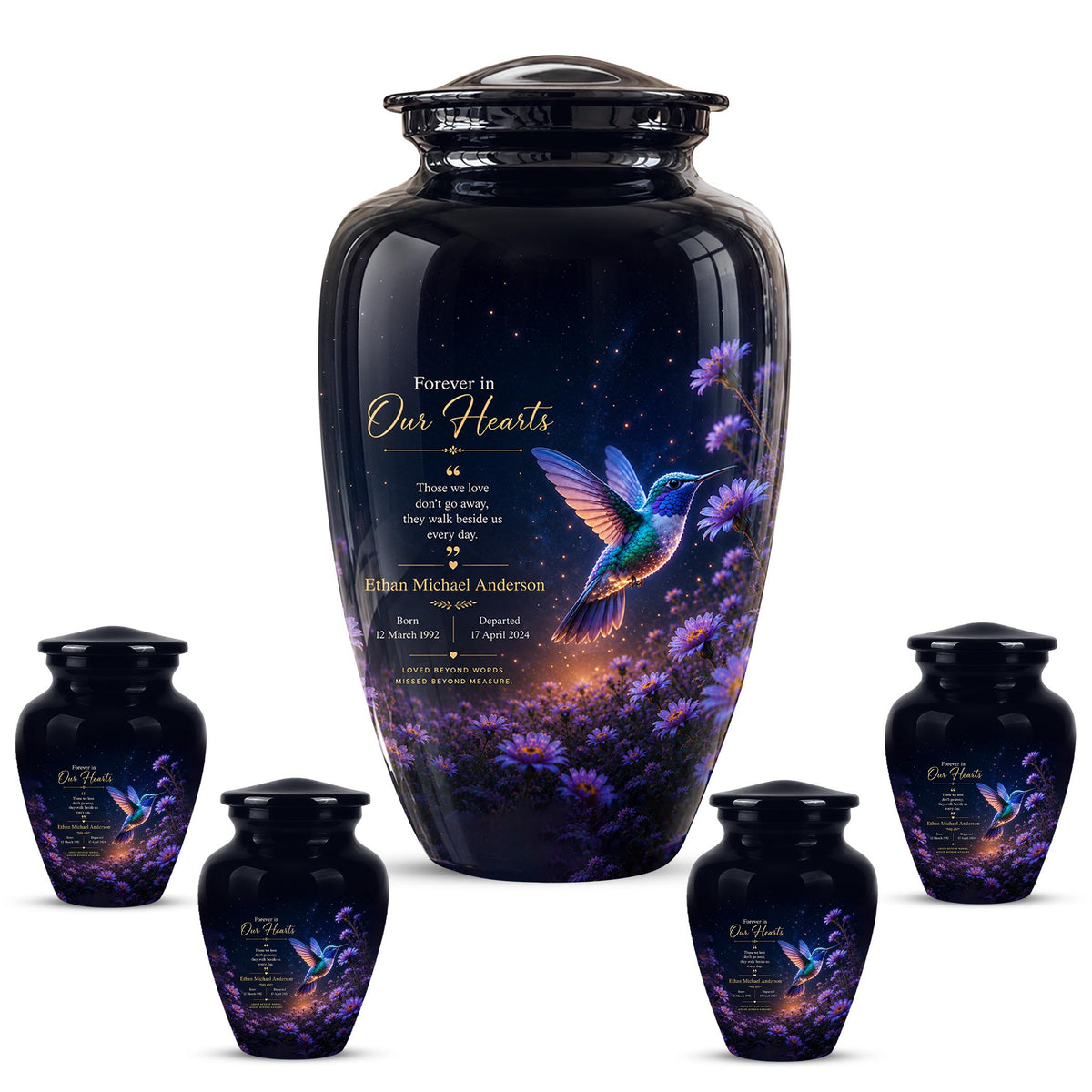 Personalized Hummingbird Cremation Urn - Floral Garden Memorial Keepsake (200 Cubic)