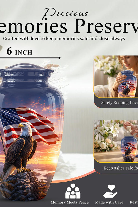 American Flag Eagle Cremation Urn for Ashes - Bald Eagle Patriotic Memorial Urn