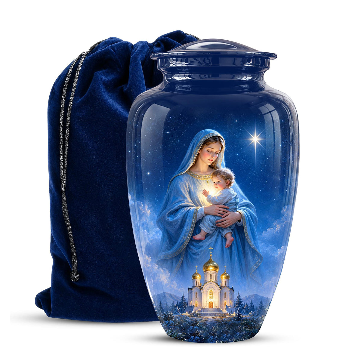 Personalized Mother Mary Cremation Urn, Catholic Memorial Keepsake (Custom Photo)