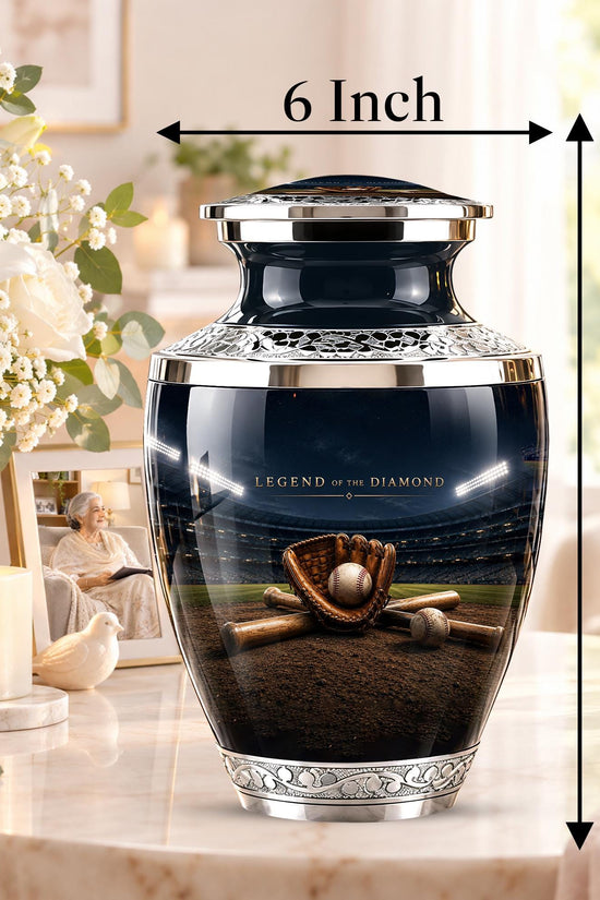 Baseball Glove Cremation Urn for Ashes - Silver Baseball Memorial Urn