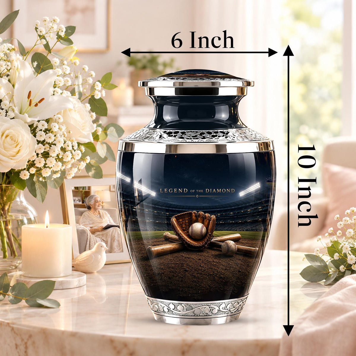 Baseball Glove Cremation Urn for Ashes - Silver Baseball Memorial Urn
