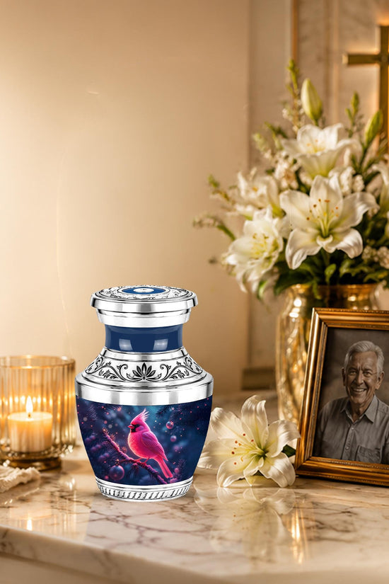 Personalized Cardinal Cremation Urn, Winter Bird Memorial Ashes Urn, Christmas Remembrance Tribute