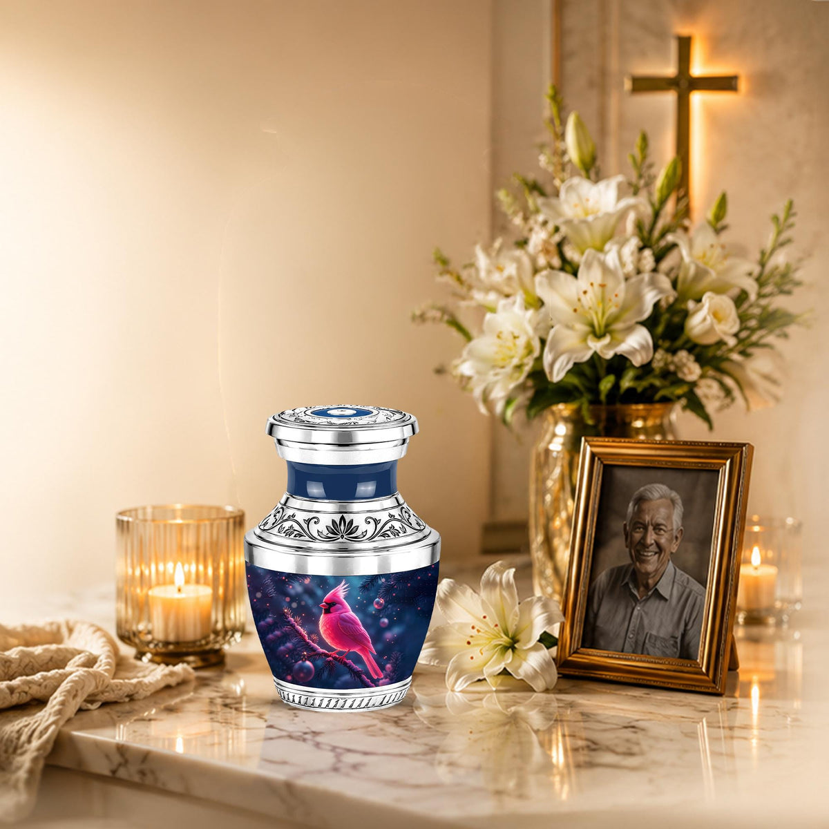 Personalized Cardinal Cremation Urn, Winter Bird Memorial Ashes Urn, Christmas Remembrance Tribute
