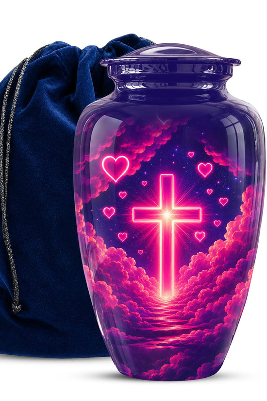 Christian Cremation Urn, Glowing Cross Memorial, Adult Ashes Urn, Religious Funeral Keepsake