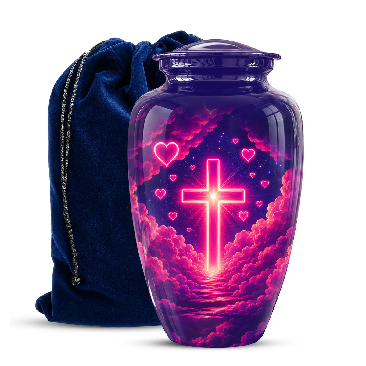 Christian Cremation Urn, Glowing Cross Memorial, Adult Ashes Urn, Religious Funeral Keepsake