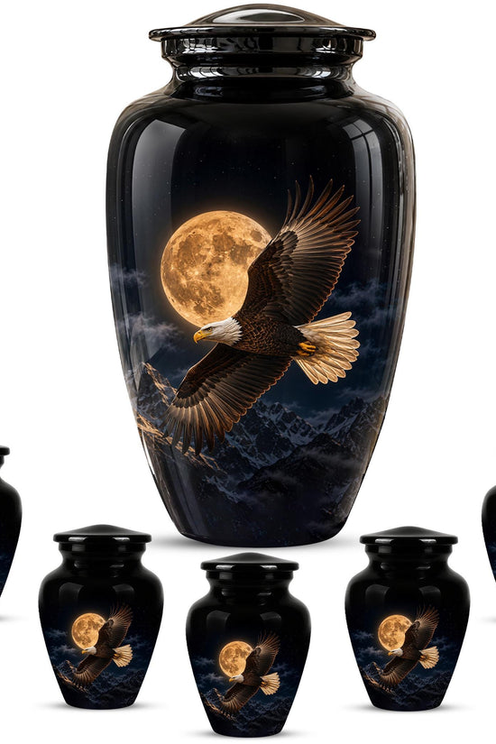 Bald Eagle Cremation Urn for Ashes - Golden Full Moon Mountain Memorial Urn