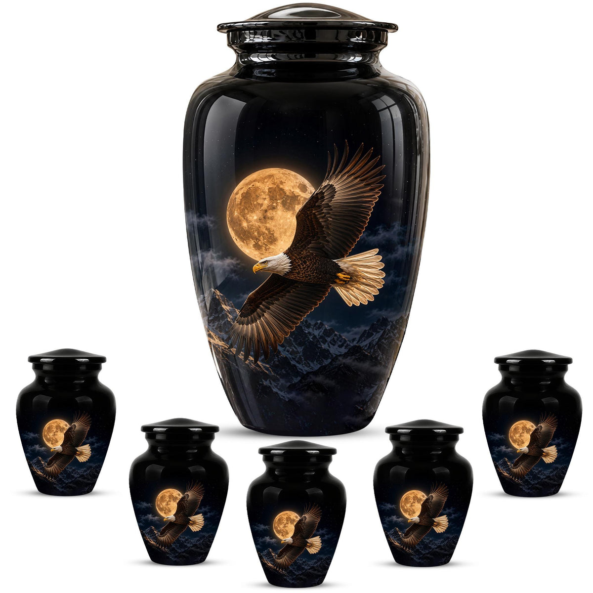 Bald Eagle Cremation Urn for Ashes - Golden Full Moon Mountain Memorial Urn