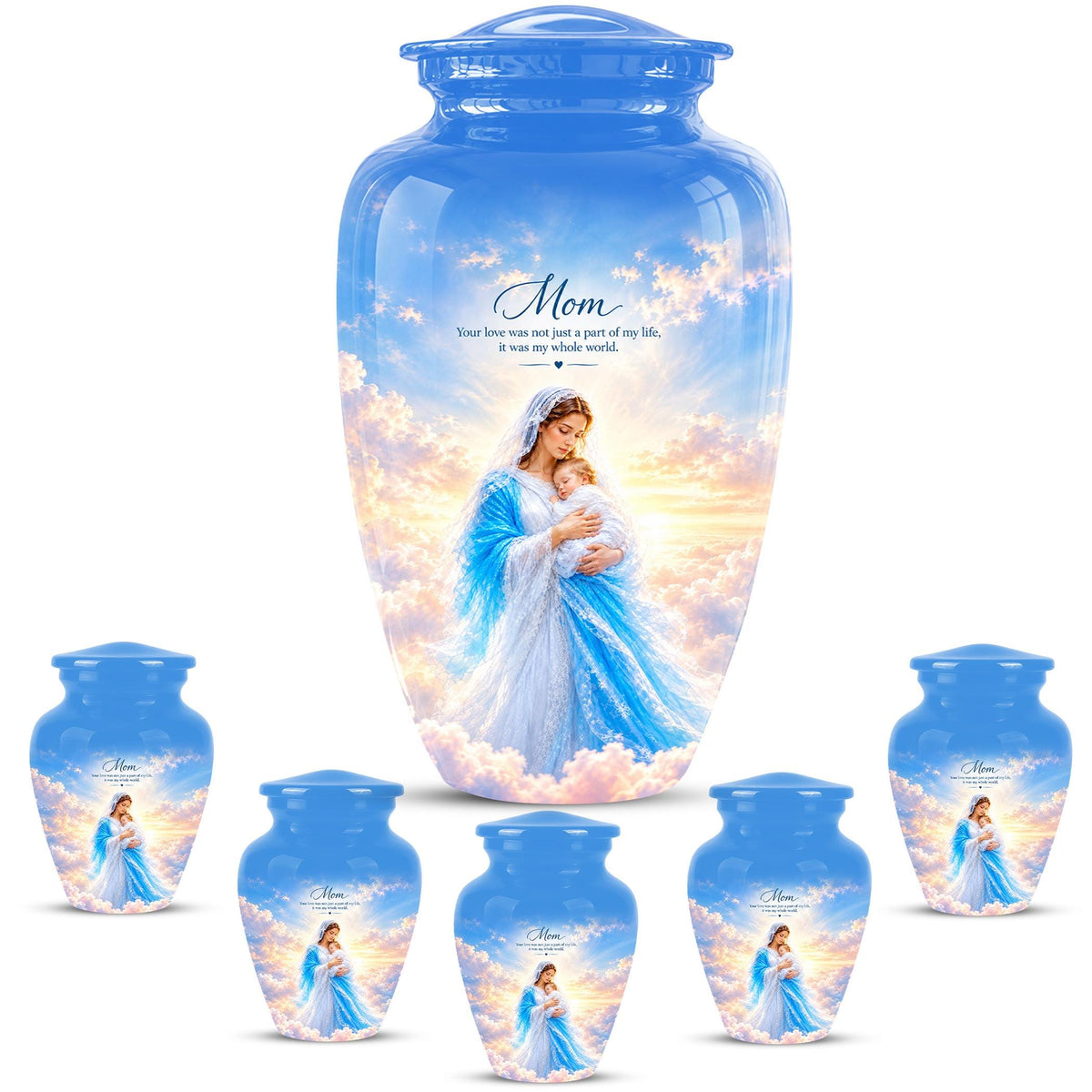 Personalized Mother Mary Cremation Urn, Catholic Memorial Ashes (200 Cubic)