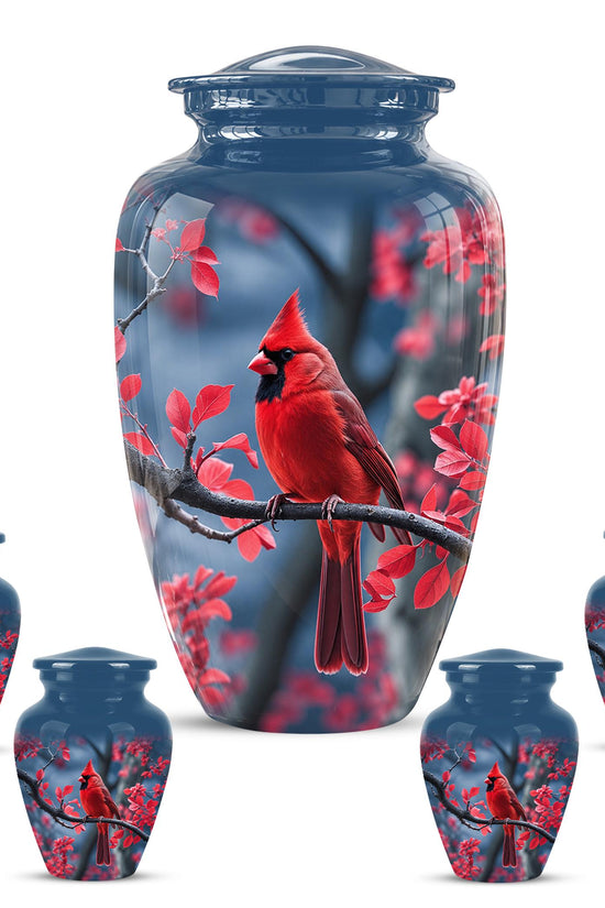 Red Cardinal Cremation Urn, Adult Memorial Keepsake, Vibrant Bird Artwork