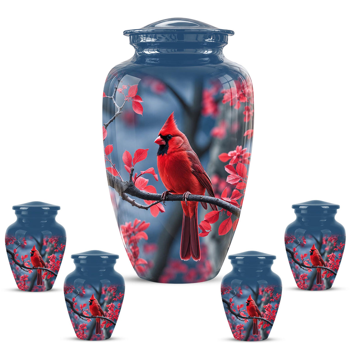 Red Cardinal Cremation Urn, Adult Memorial Keepsake, Vibrant Bird Artwork