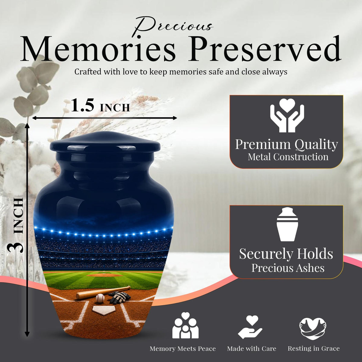 Personalized Baseball Stadium Cremation Urn for Ashes - Custom Memorial Funeral Urn