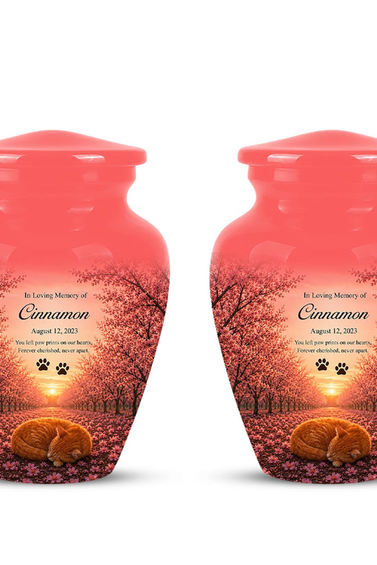 Personalized Pink Cat Memorial Urn, Sleeping Cat Keepsake, Pet Ashes (Custom Name)
