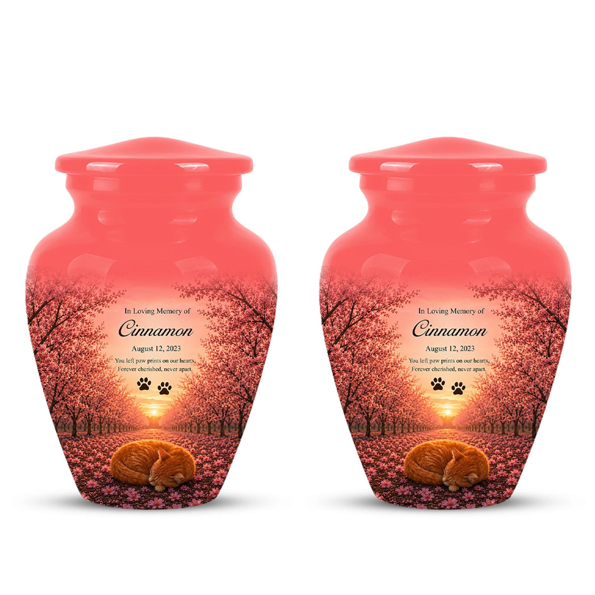 Personalized Pink Cat Memorial Urn, Sleeping Cat Keepsake, Pet Ashes (Custom Name)