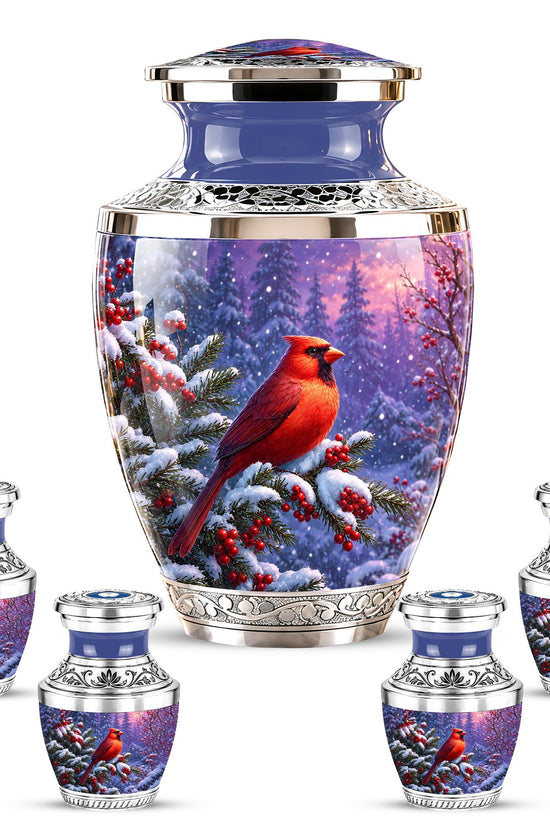 Personalized Cardinal Memorial Urn, Winter Bird Ashes Keepsake (200 Cubic)