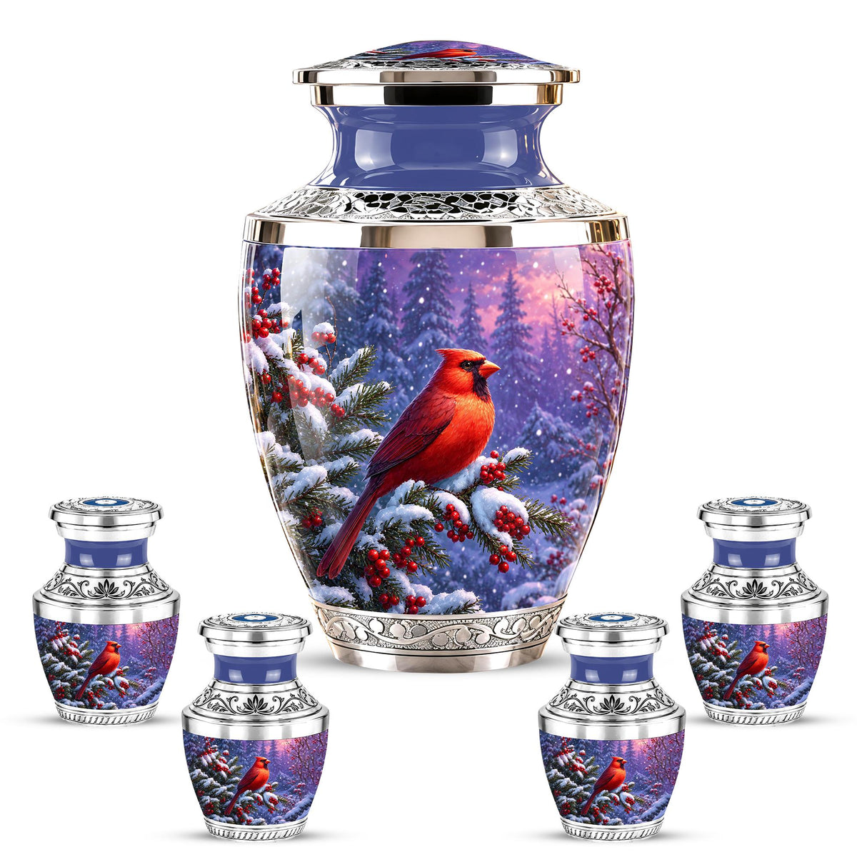 Personalized Cardinal Memorial Urn, Winter Bird Ashes Keepsake (200 Cubic)