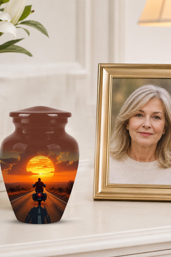 Motorcycle Cremation Urn ? Sunset Ride Memorial Tribute for Adults