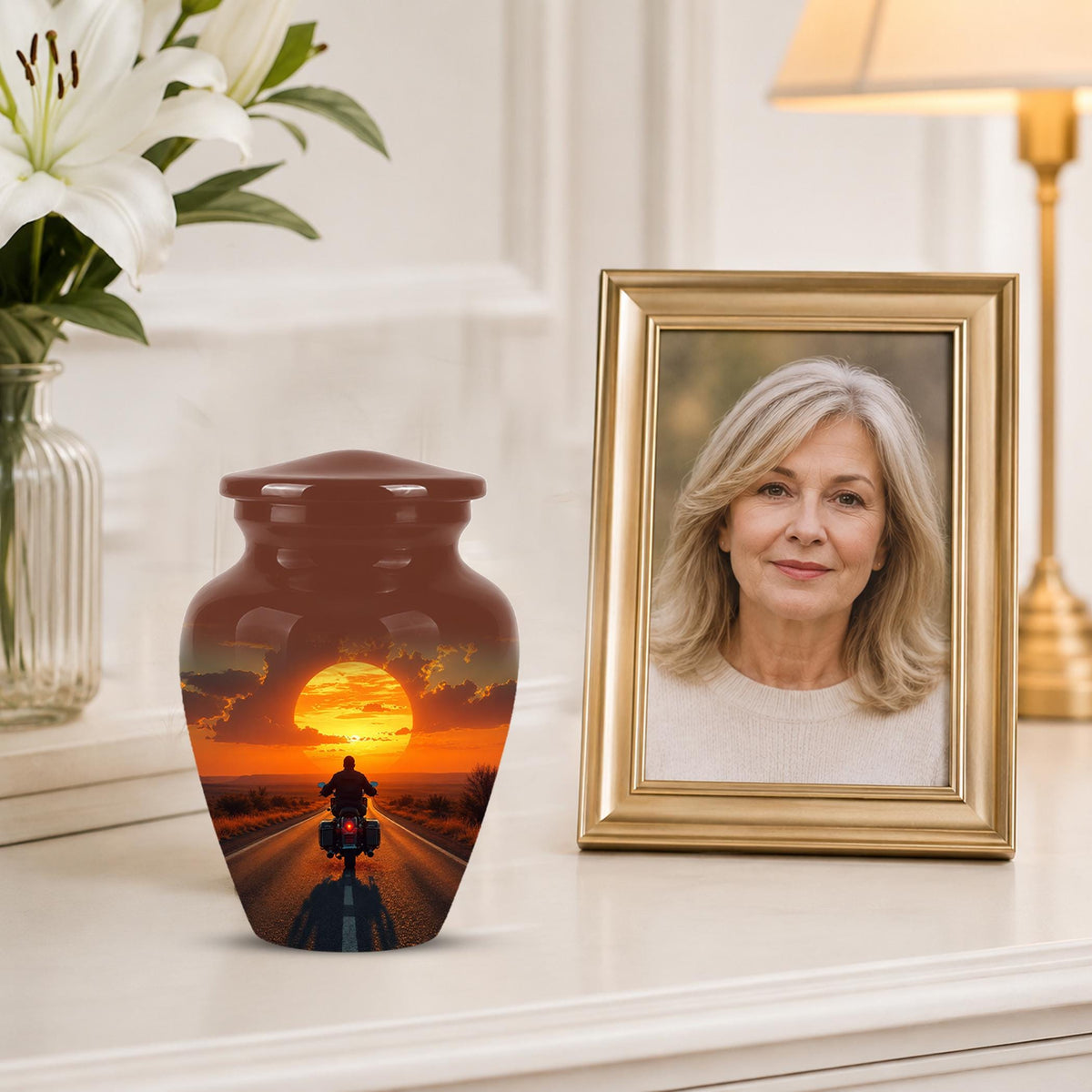 Motorcycle Cremation Urn ? Sunset Ride Memorial Tribute for Adults
