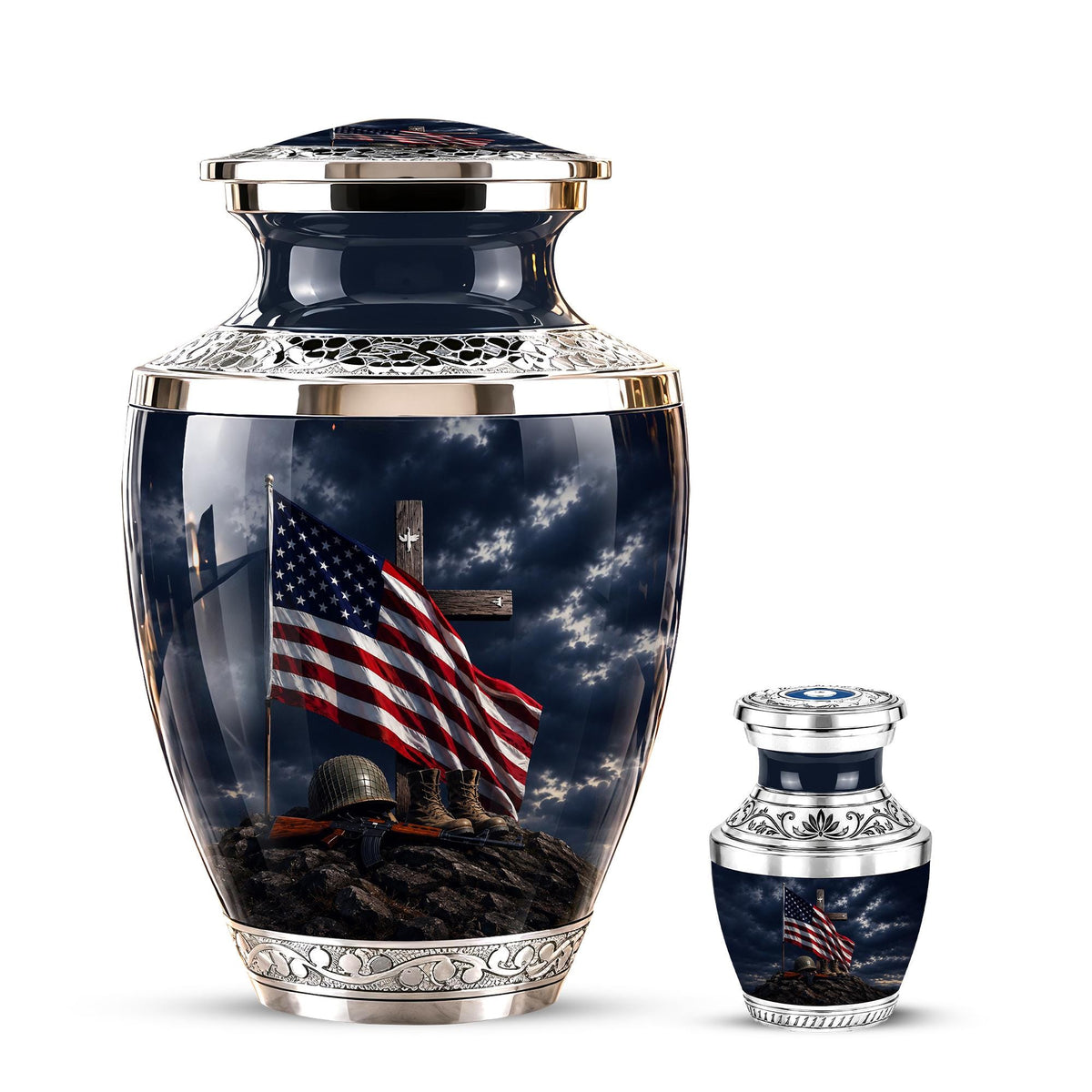 Military Cremation Urn, Patriotic Veteran Memorial Ashes, American Flag Tribute
