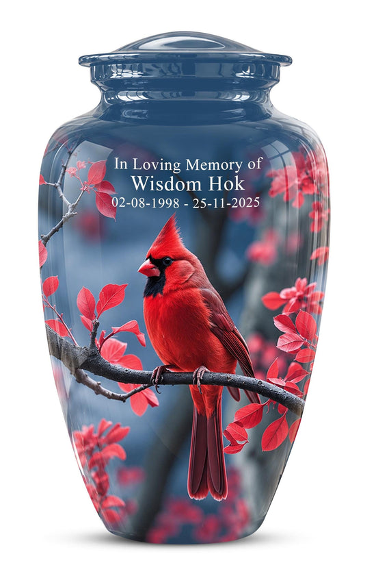 Red Cardinal Cremation Urn, Adult Memorial Keepsake, Vibrant Bird Artwork