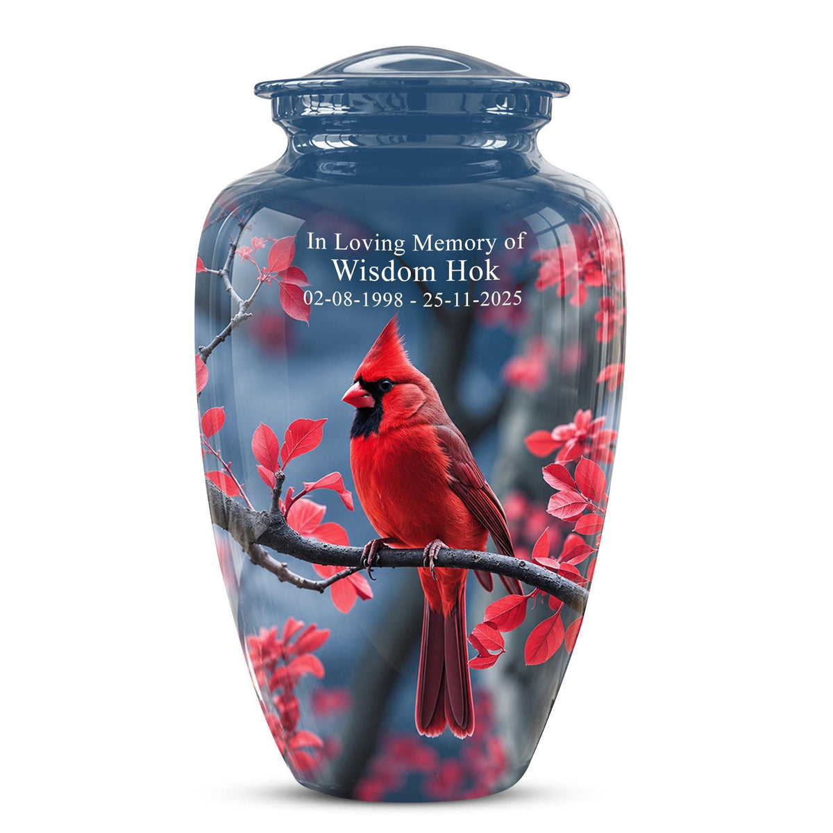 Red Cardinal Cremation Urn, Adult Memorial Keepsake, Vibrant Bird Artwork