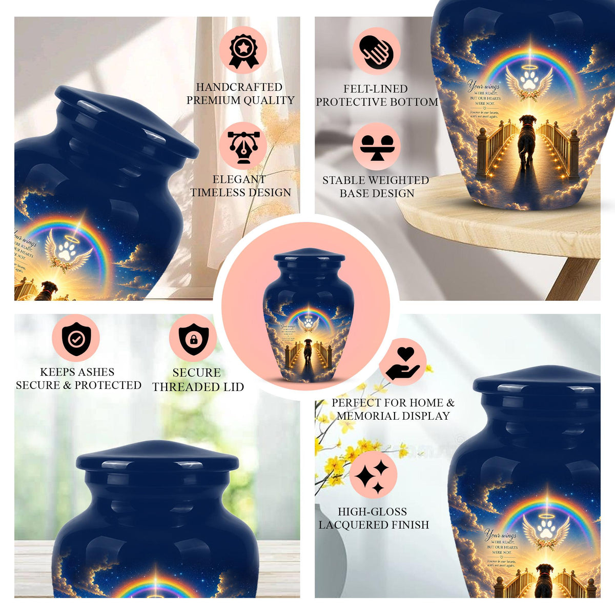Personalized Dog Cremation Urn for Ashes, Rainbow Bridge Dog Memorial Urn, Angel Pet Tribute Urn - Beloved Dog Remembrance (200 Cubic)