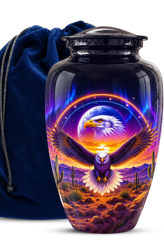 Bald Eagle Cremation Urn for Ashes - Colorful Desert Sunset Memorial Urn