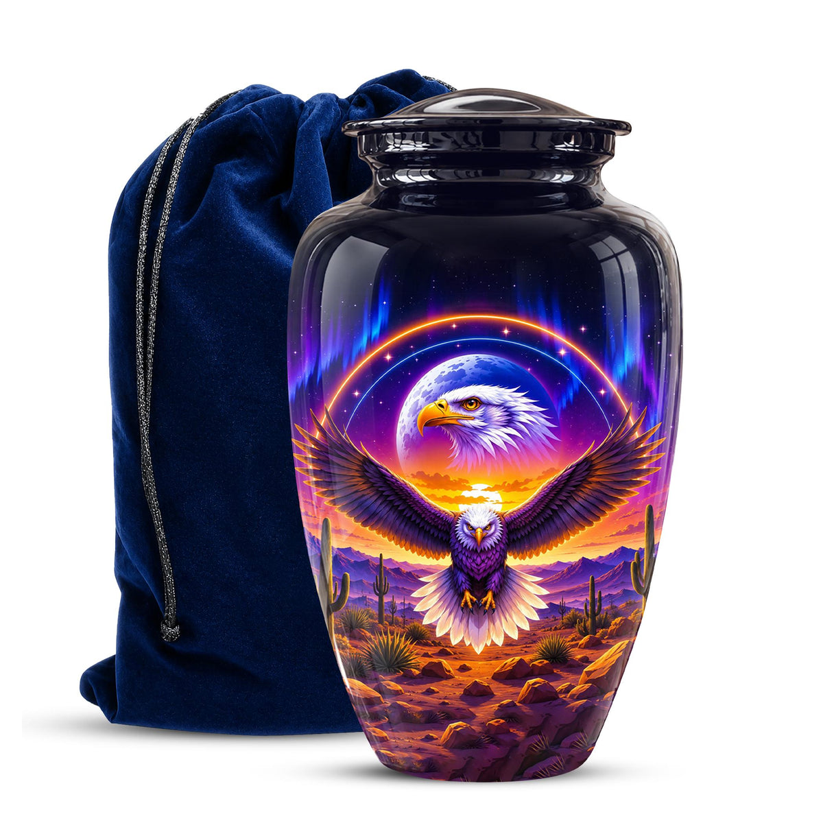 Bald Eagle Cremation Urn for Ashes - Colorful Desert Sunset Memorial Urn