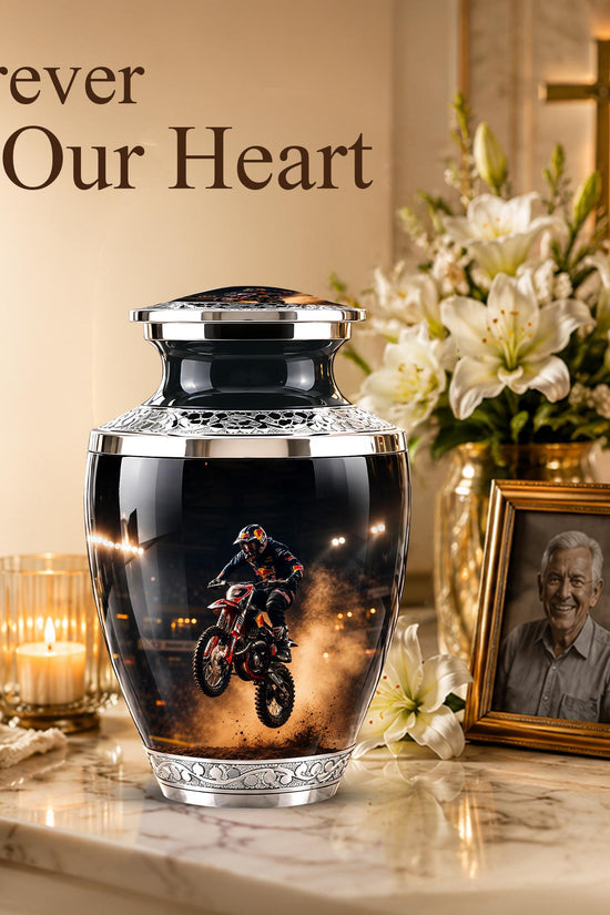 Personalized Motorcycle Cremation Urn, Biker Memorial Ashes (Adult)