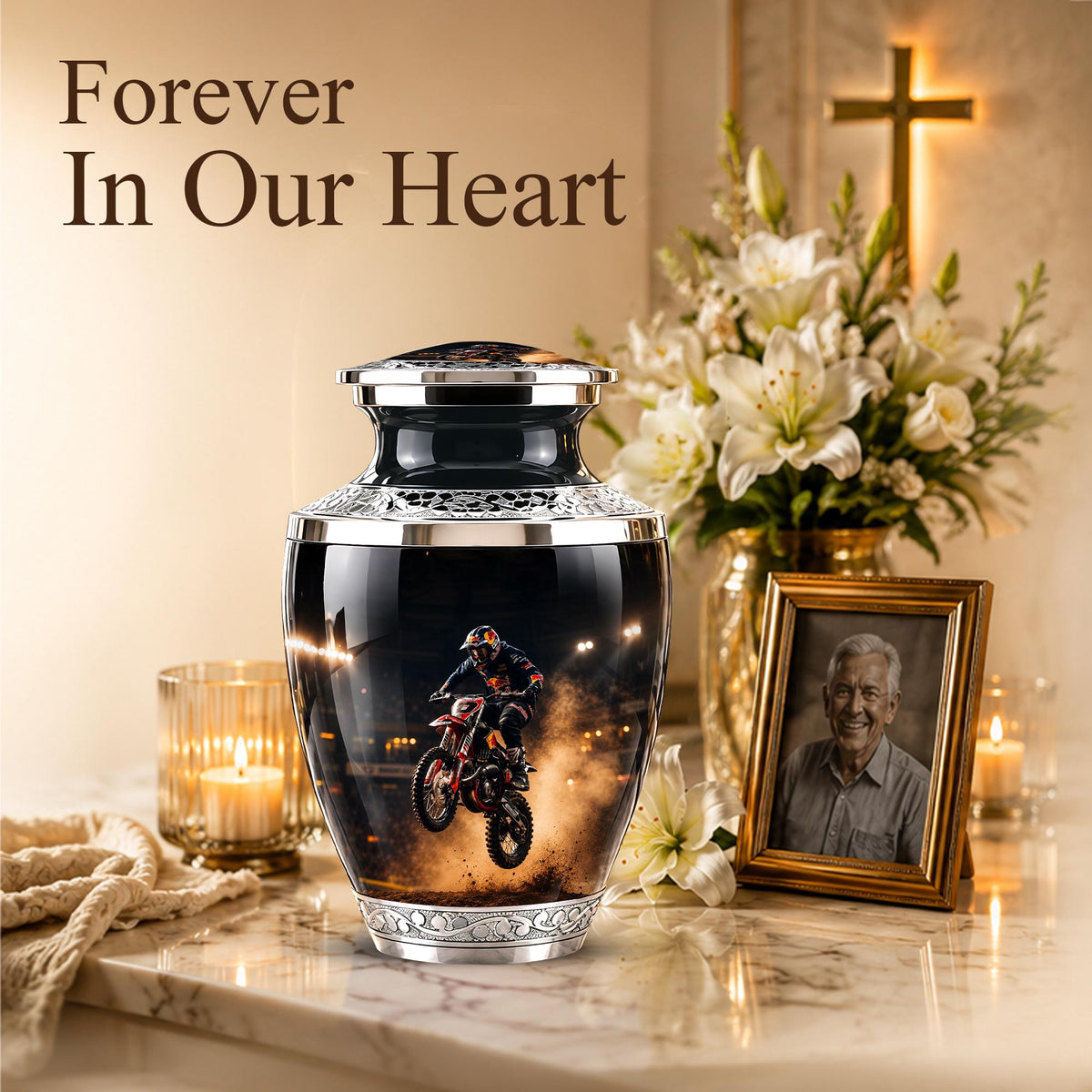 Personalized Motorcycle Cremation Urn, Biker Memorial Ashes (Adult)
