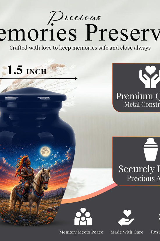 Native American Cremation Urn for Ashes - Western Cowboy Memorial Urn, Horse & Rider Funeral Urn