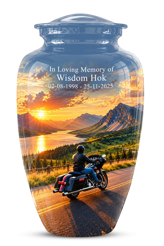 Personalized Motorcycle Cremation Urn, Memorial Urn for Ashes, Mountain Road Biker Tribute, 200 Cubic