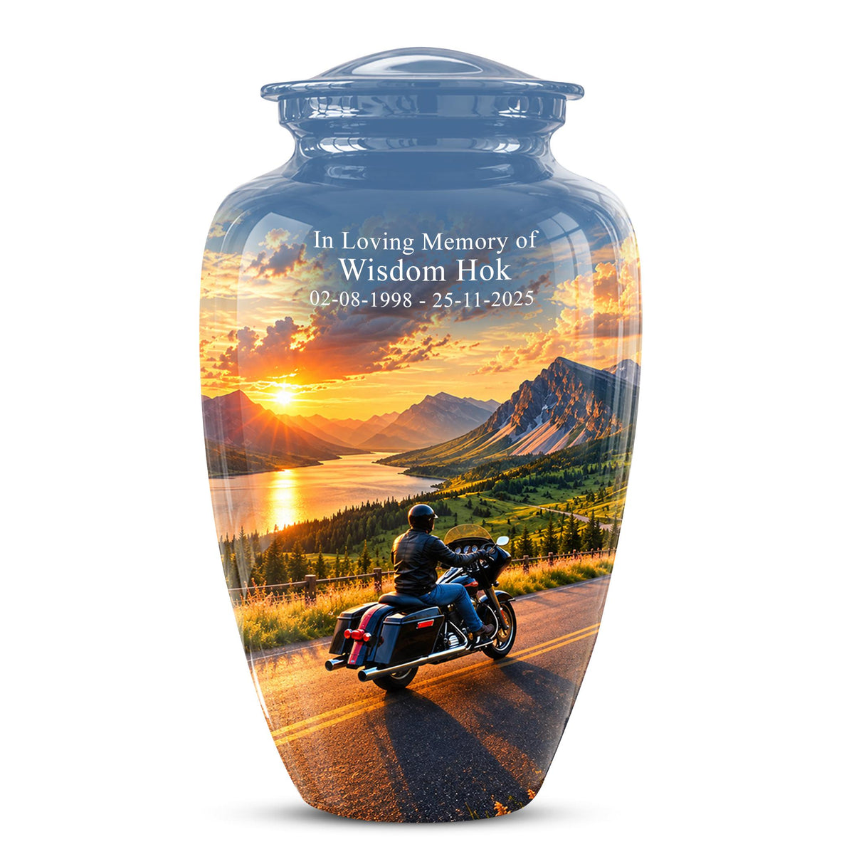 Personalized Motorcycle Cremation Urn, Memorial Urn for Ashes, Mountain Road Biker Tribute, 200 Cubic