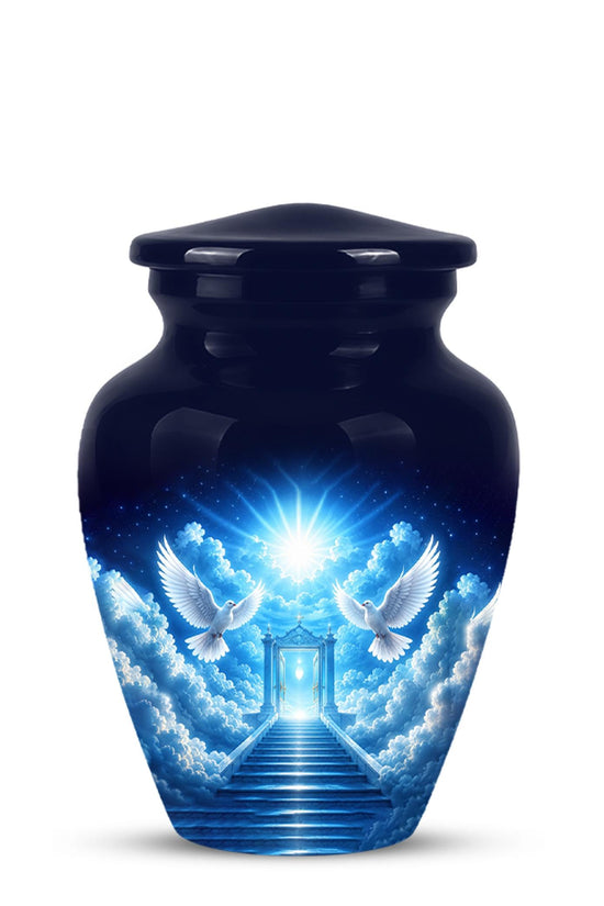Personalized Dove Cremation Urn for Ashes, Heavenly Blue Memorial Urn - White Dove Religious Tribute