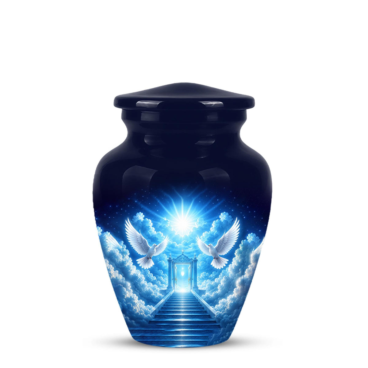 Personalized Dove Cremation Urn for Ashes, Heavenly Blue Memorial Urn - White Dove Religious Tribute