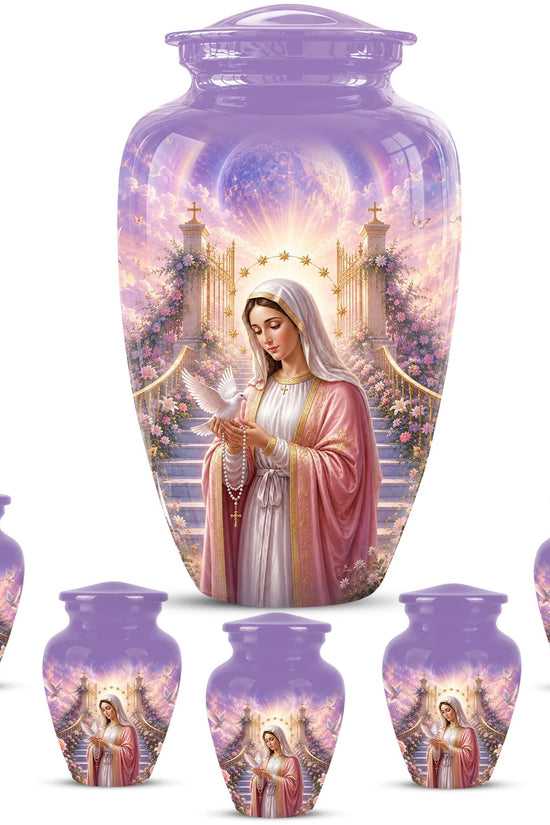 Personalized Virgin Mary Cremation Urn for Ashes - Our Lady of Grace Memorial Urn, Catholic Rosary Tribute