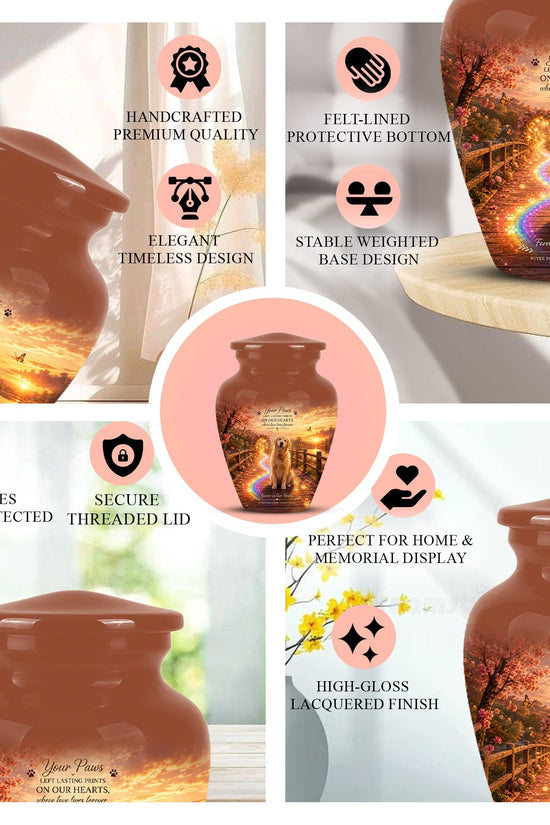 Personalized Dog Cremation Urn, Pet Memorial Urn - Keepsake Sunset Landscape Artwork