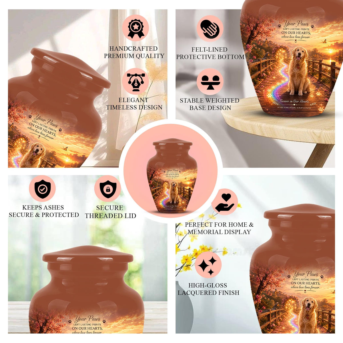 Personalized Dog Cremation Urn, Pet Memorial Urn - Keepsake Sunset Landscape Artwork