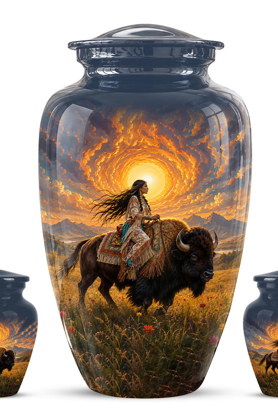 Personalized Native American Cremation Urn for Ashes - Buffalo Bison Memorial Urn