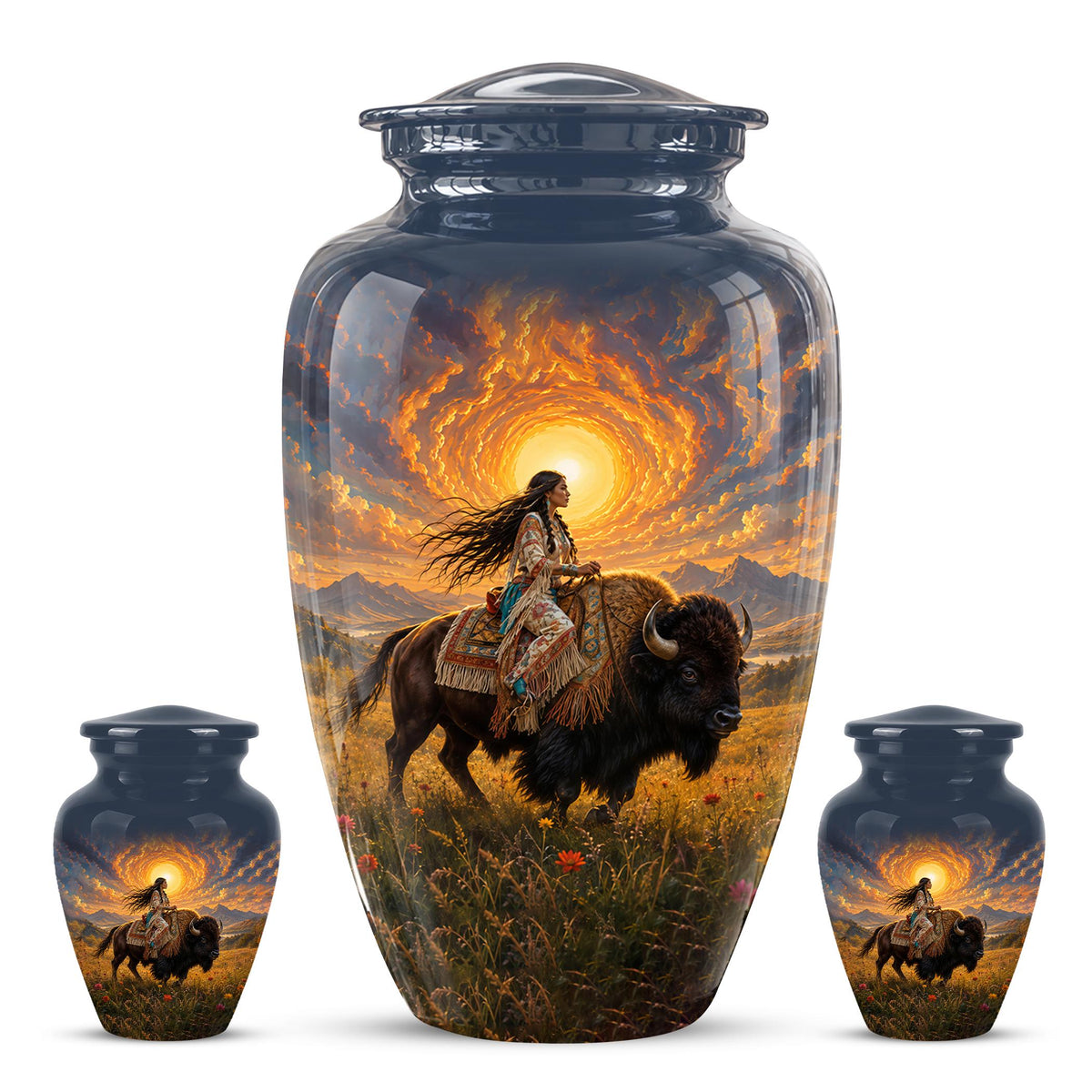 Personalized Native American Cremation Urn for Ashes - Buffalo Bison Memorial Urn