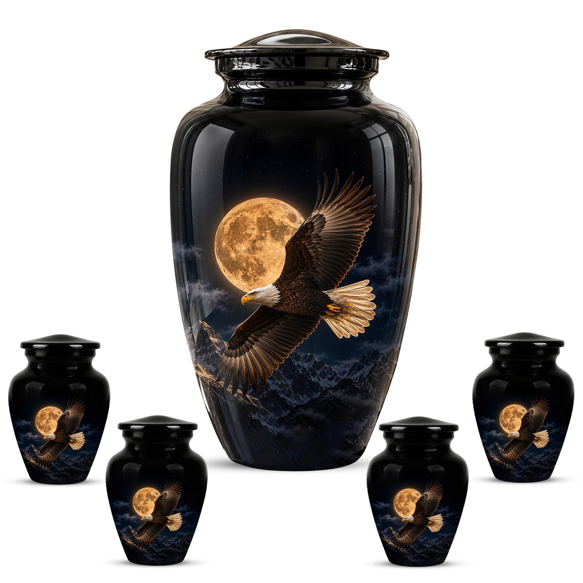 Bald Eagle Cremation Urn for Ashes - Golden Full Moon Mountain Memorial Urn