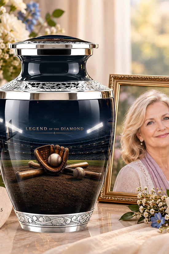 Baseball Glove Cremation Urn for Ashes - Silver Baseball Memorial Urn