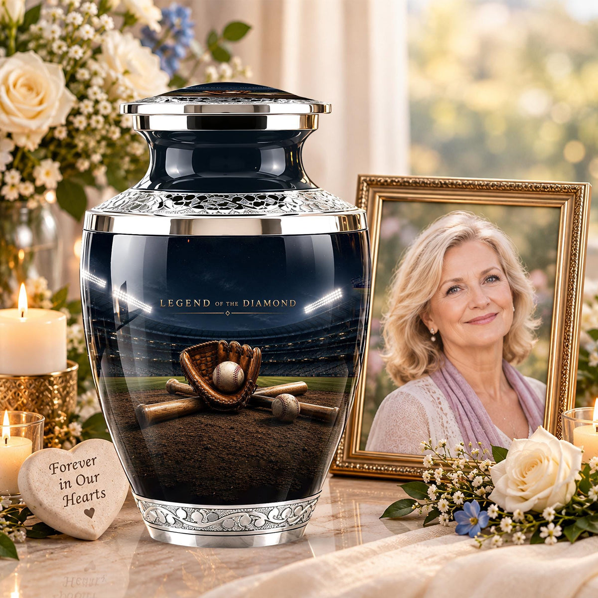 Baseball Glove Cremation Urn for Ashes - Silver Baseball Memorial Urn