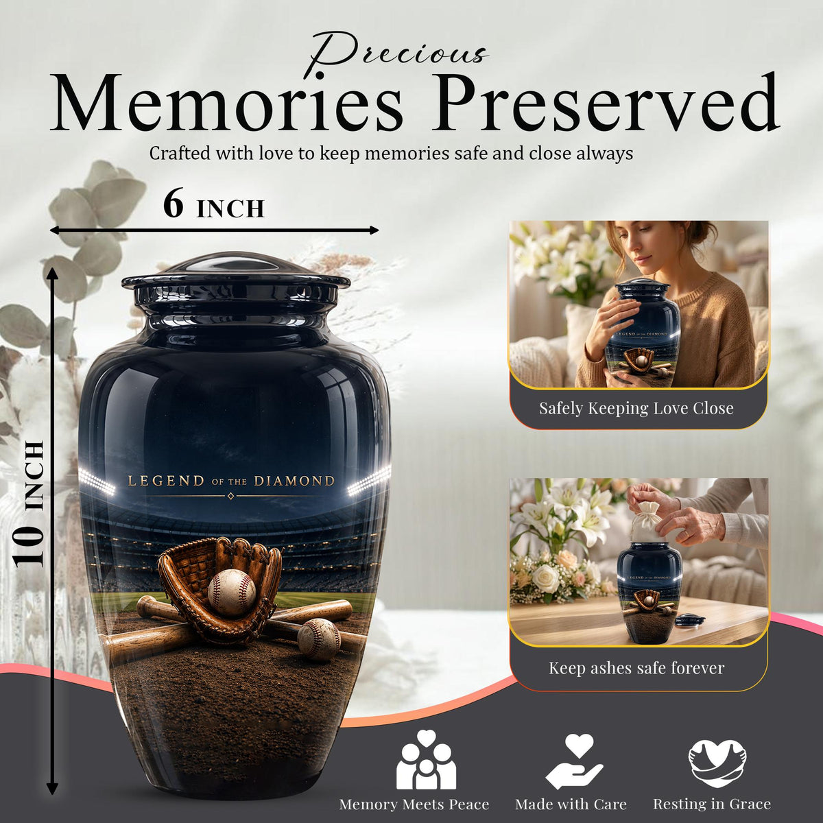 Baseball Glove Cremation Urn for Ashes - Legend of the Diamond Memorial Urn