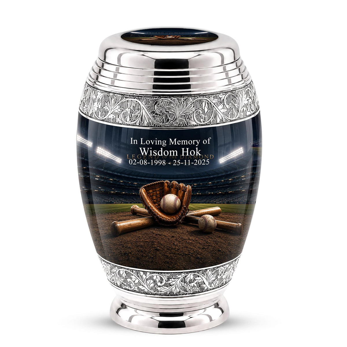 Baseball Cremation Urn for Ashes - Baseball Glove and Bat Memorial Urn