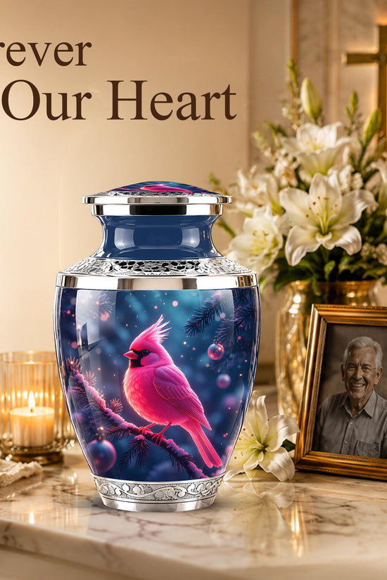 Personalized Cardinal Cremation Urn, Winter Bird Memorial Ashes Urn, Christmas Remembrance Tribute