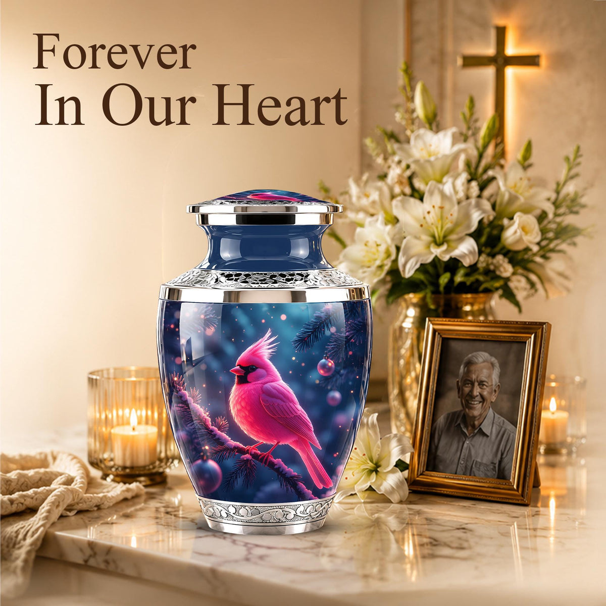 Personalized Cardinal Cremation Urn, Winter Bird Memorial Ashes Urn, Christmas Remembrance Tribute