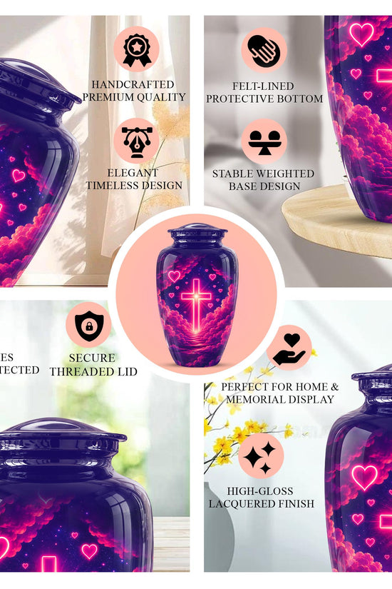 Christian Cremation Urn, Glowing Cross Memorial, Adult Ashes Urn, Religious Funeral Keepsake