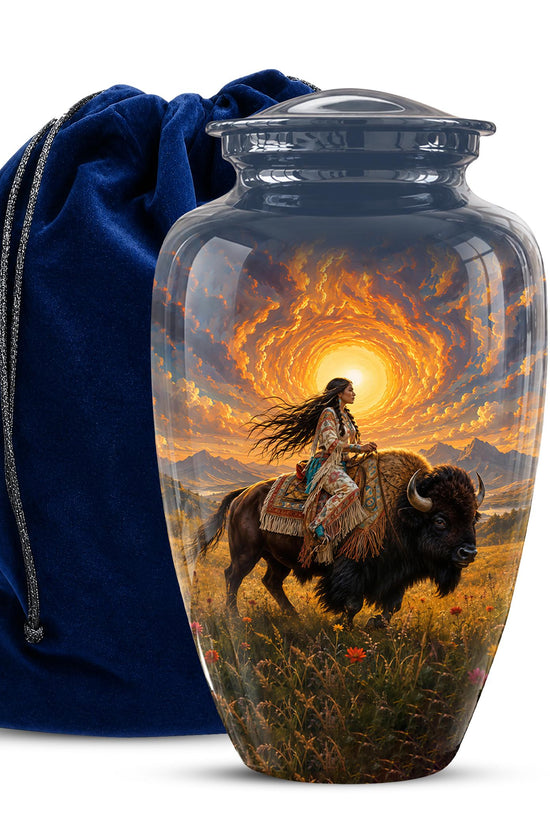 Personalized Native American Cremation Urn for Ashes - Buffalo Bison Memorial Urn