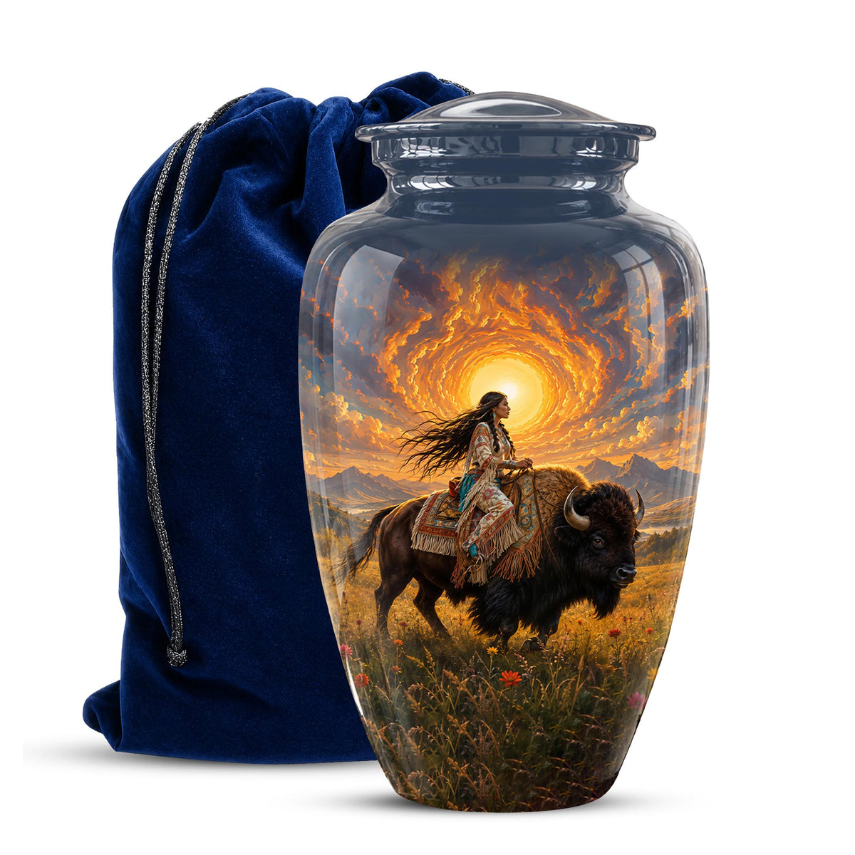 Personalized Native American Cremation Urn for Ashes - Buffalo Bison Memorial Urn