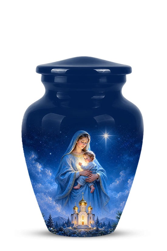 Personalized Mother Mary Cremation Urn, Catholic Memorial Keepsake (Custom Photo)